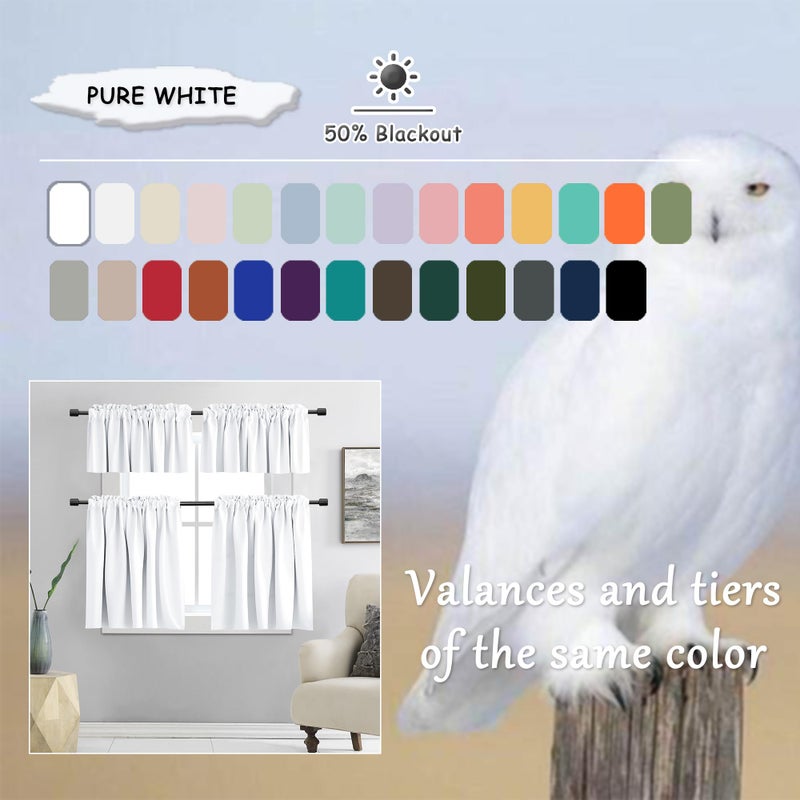 DONREN Pure White Pack of 2 Valances for Window 42 by 15 Inches Long - Rod Pocket Room Darkening Kitchen Valances - Image 4